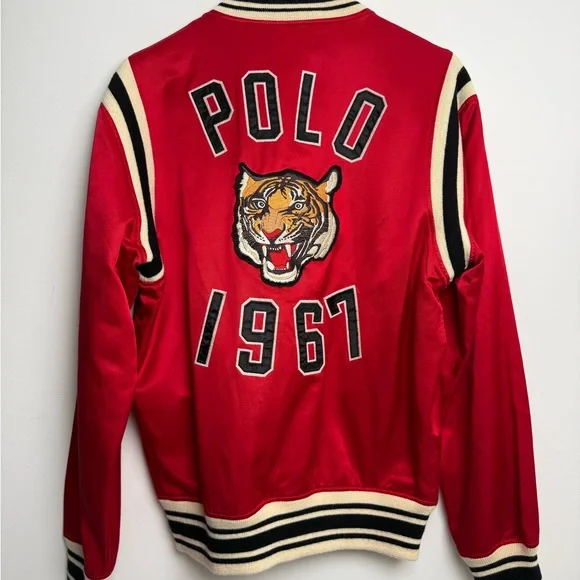 Polo Ralph Lauren Red and Cream “p-patch 1967” satin bomber jacket